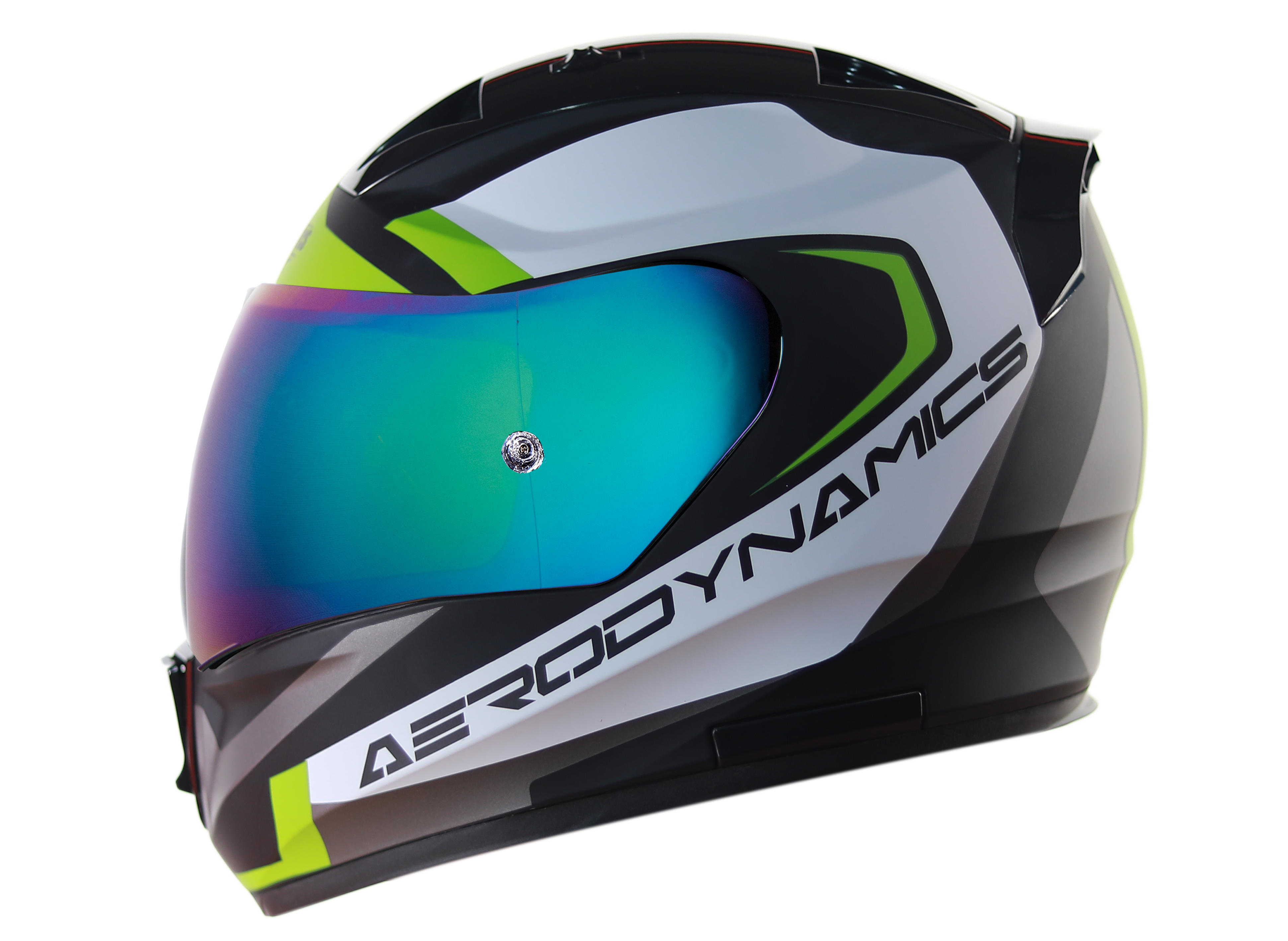 SA-1 Aerodynamics Mat Black/Y.Green With Anti-Fog Shield Rainbow Chrome Visor 